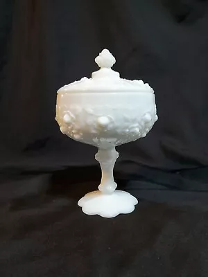 Fenton Milk Glass Footed Candy Box Dish  Rose Compote W/ Lid Chic Grandmillennia • $16.99