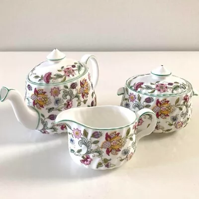 Minton Haddon Hall Green Teapot Cream Sugar Pot 3 Set • $248.40