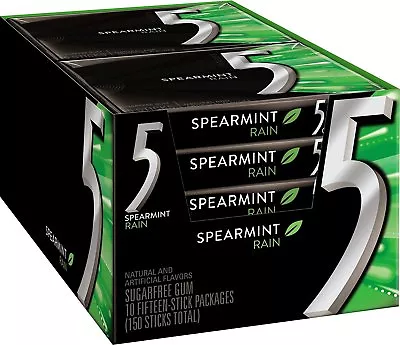 5 Gum Sugar Free Gum Spearmint Rain 15 Piece Pack (10 Packs) • $22.99