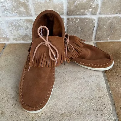 Minnetonka Women's Bootie  Size 8 Classic Brown Fringe Suede Western Shoes 452 • $27.55