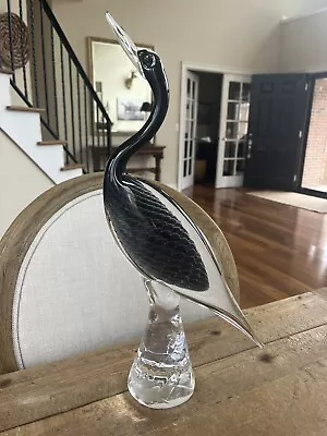 Vintage Marcolin Art Crystal Glass Heron Crane Sculpture Signed Sweden 17” • $300