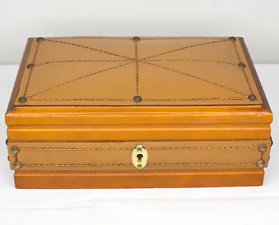 Vintage Jewellery Box Quality Wood With Leather Music Box Japan 22 X 14 X 8cm • $39