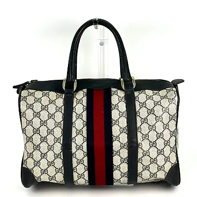 Vintage Gucci Sherry Line GG Pattern Mini Boston Bag PVC Leather Navy #169 • $299.99