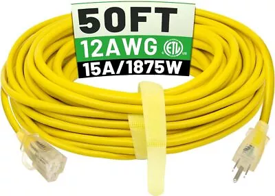 50 Ft 12/3 Extension Cord 12 Gauge 3 Prong Flexible Cold-Resistant Power Cord  • $52.49