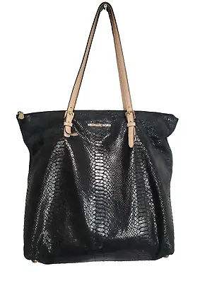 MICHAEL KORS Patent Leather Python Emboss Snakeskin Tote Shoulder Bag PURSE BLK • $29.99