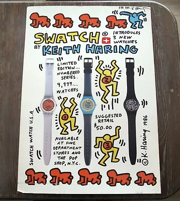 $2950 • Buy 1986 KEITH HARING SWATCH WATCH USA RARE SIGNED VINTAGE PROMOTION POSTER 36x25in