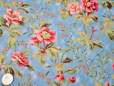 Always In Bloom Maywood Studio Pink Blue Floral Cotton Fabric 4.5 Yards EESCO • $36