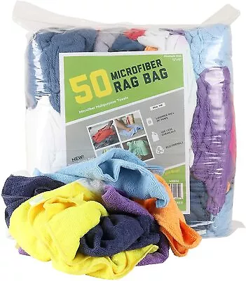 Bulk Lot Of 50 Microfiber Cleaning Towel Rags - Assorted Colors 12 X 12 Reusable • $21.59