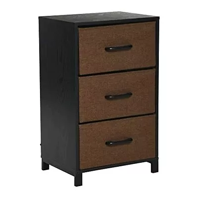 Dresser Nightstand Chest Of Drawers Black Oak Wood Grain With 3 Brown Storage Dr • $67.80