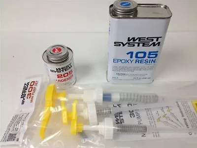 $104.33 • Buy West System Epoxy Kit Qt 105A Resin, Pint 205A Fast Hardener 300 Pump Set