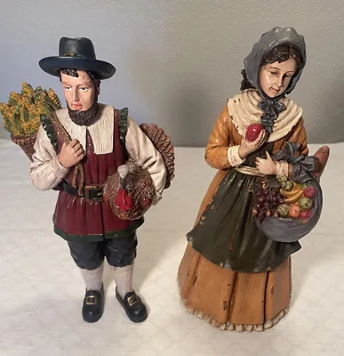 Vintage Thanksgiving Harvest Bounty Pilgrim Resin Figurines Collectibles • $34.99