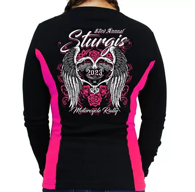 Ladies 2023 Sturgis Motorcycle Rally Love Wings Color Block Long Sleeve • $66.79