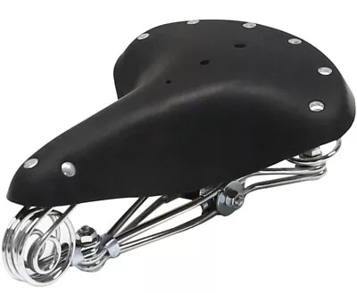 Retro Black Genuine Leather Classic Rivet Style Spring Cushion Bike Seat • $40