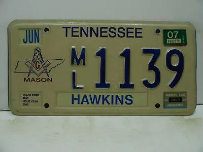 2003 (07) Tennessee License Plate  Mason  ML 1139   Hawkins Co.  Vintage 7231 • $29.99