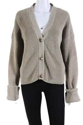 $49.99 • Buy Moussy Womens Cotton Ribbed Knit Button Down Cropped Cardigan Beige Size L