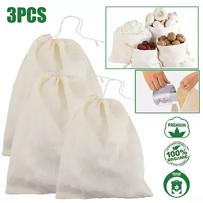 3Pcs Organic Cotton Nut Milk Bag Reusable Food Strainer Brew Coffee Cheese Cloth • $7.48