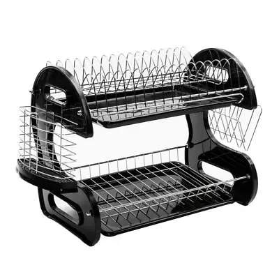 2-Tier Dish Drying Rack Stainless Steel Drainer Kitchen Storage Space Saver NEW • $24.99