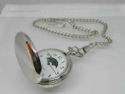 Men's Ravel Silver Coloured Half Hunter Sun/Moon Arabic Dial Pocket WatchAlbert • $42.95