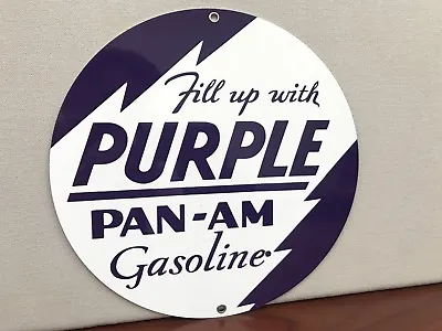 Pan Am Purple Panam Oil Gasoline Racing Vintage Round Metal Sign • $20