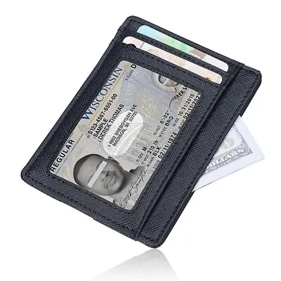 $20.89 • Buy Genuine Leather Credit Card Wallet Slim Holder RFID Blocking Security Purse