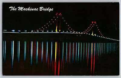 Mackinac Michigan - Sparkling Lights Of Mackinac Bridge  - Vintage Postcard • $4.49