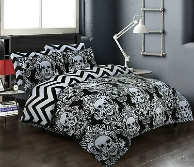 $39 • Buy All Size Bed Ultra Soft 100% Cotton Quilt Duvet Doona Cover Set Dark Skull