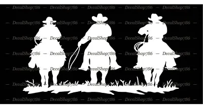3 Cowboys On Horse - Western Style - Vinyl Die-Cut Peel N' Stick Decal/Sticker • $6.50