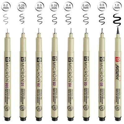 Sakura Pigma Micron Black Fine Liner Drawing Pens Archival Ink Set Of 8 • £8.79