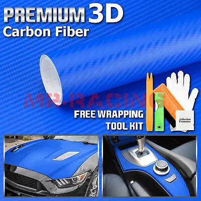 3D Carbon Fiber Sky Blue Matte Textured Car Vinyl Wrap Sticker Decal Sheet DIY • $32