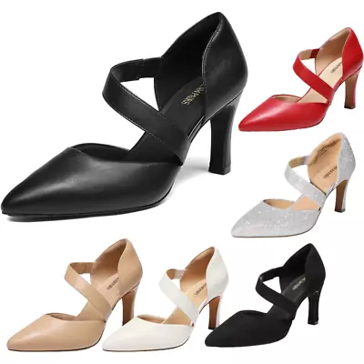 Women Slip On Dress Shoes Pointed Toe High Heel Wedding Party Pump Dress Shoes • $27.99