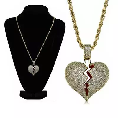 Hip Hop Gold/Silver Broken Heart Pendant With 24  Rope Chain Necklace Unisex • $7.99