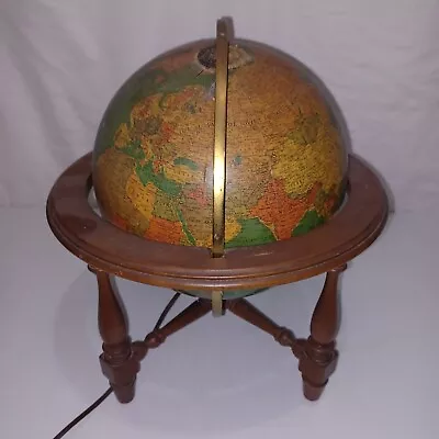 Vintage Replogle 10  Library Globe Illuminated With Wood Stand • $49.99