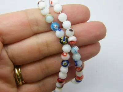 65 Millefiori Beads Round Flower Random Mixed White 6mm Glass B247 • £3.17