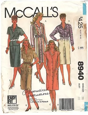 1984 McCall's 8940 Misses Dress Shirt Skirt Size E 16 Sewing Pattern Uncut • $8