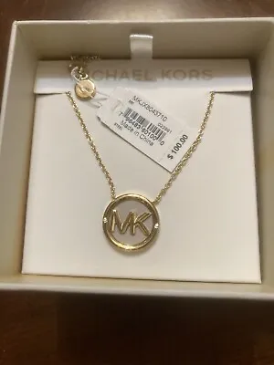 NWT $100 MICHAEL KORS Yellow Gold Color MK Logo Necklace • $49.99