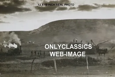 1908 VINTAGE FARM THRASHER STEAM ENGINE TRACTOR 12x18 PHOTO WHEAT FIELD MEN WORK • $18.66