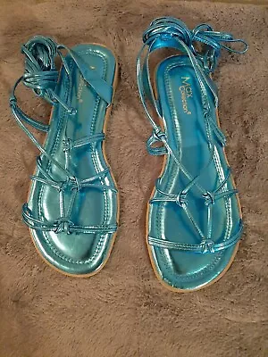 Max Collection Womens Metallic Blue Strappy Strap Sandals Size 11 • $12.99