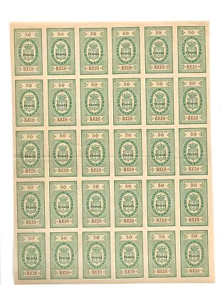 Stamps Nyassa Mozambique 1905 Stamp Duty 50 Reis MNH Pane Of 25 • $0.99