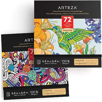 Arteza Doodle And Animal Colouring Books For Adults & Teens 2-Pack Black Outli • £17.28