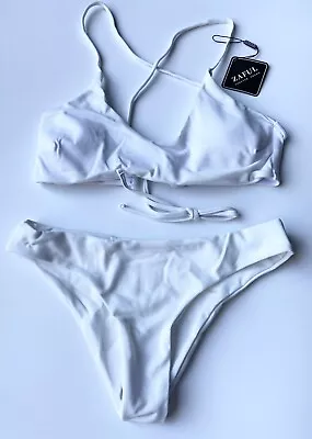 Zaful White Cross Back Top & Bottoms Swimwear Bikini Set BNWT - 12 • £12.50