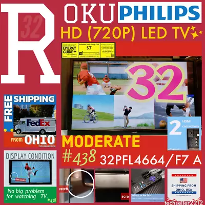 Philips 32  Class HD (720P) Smart Roku LED TV  /  32PFL4664/F7 A  With Remote • $88.88