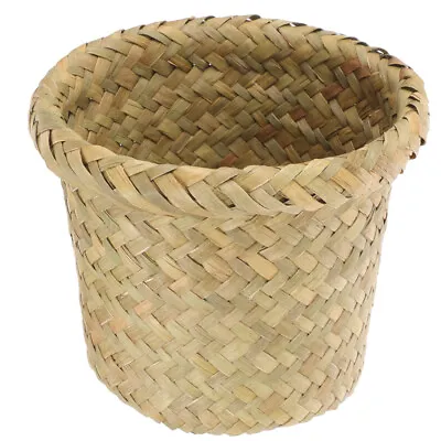 Wastebasket Trash Can Seaweed Handwoven Paper Bin Wicker Waste Basket • £8.65