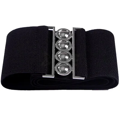 Womens Fashion Elastic Cinch Belt 3  Wide Stretch Waist Band Clasp Buckle • $7.06