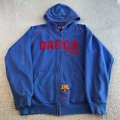 FCB Barca Jacket Men's Small Blue Full Zip Hooded Nike Soccer Embroidered Logo • $31.39