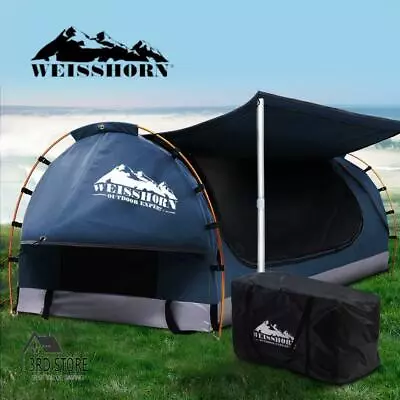 Weisshorn Double Swag Camping Swags Canvas Free Standing Dome Tent Dark Blue • $224