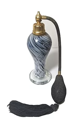Vtg Blue/Black  Swirl Murano Style Glass Perfume Bottle Atomizer With Tassel 7” • $13.95