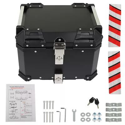 Black 45L Motorcycle Top Case Tail Box Thick Aluminum Hard Trunk With Backrest • $106.25