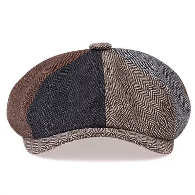 Herringbone Hat Newsboy Flat Cap Tweed Wool Blend Baker Boy • $8.18