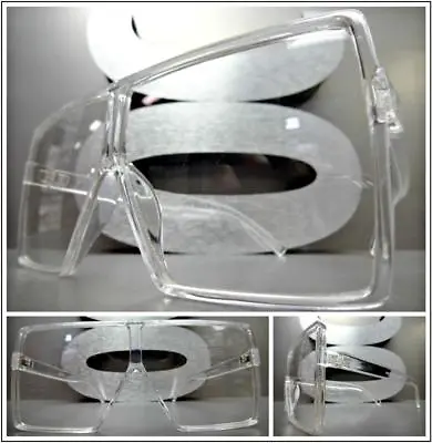 OVERSIZED VINTAGE RETRO SHIELD Style Clear Lens EYE GLASSES Transparent Frame • $14.99