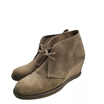 J.Crew MacAlister Flax Olive Green Suede Wedge Ankle Boots Womens Size 7 Lace Up • $19.99
